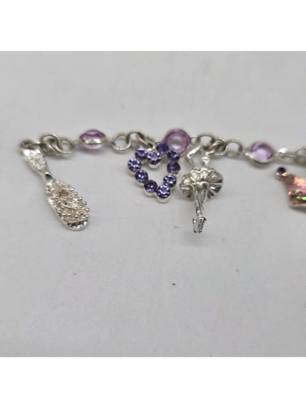 Princess-Themed Charms Bracelet Silver Tone With Pink & Purple Stones & - Picture 10 of 11